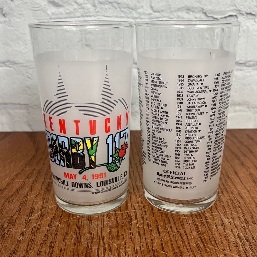 1991 Kentucky Derby 117 Julep Glasses set of 2 #117 Churchill Downs